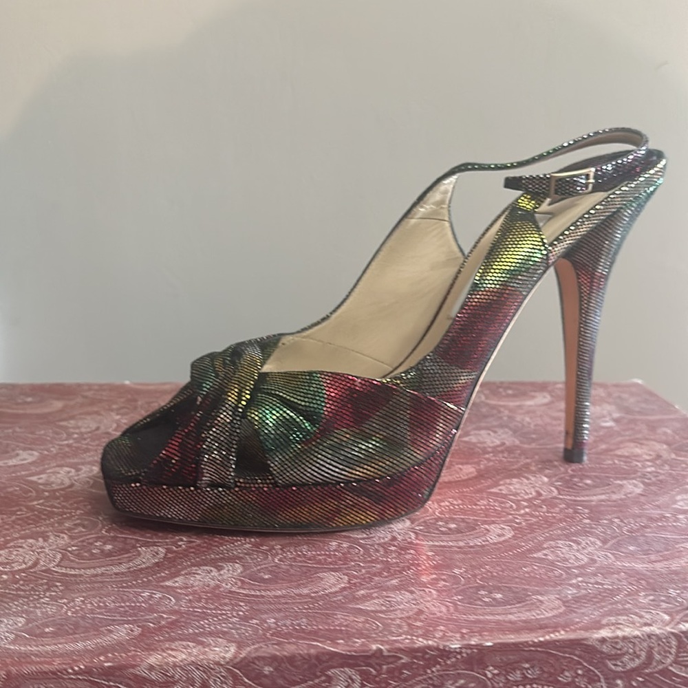 Jimmy Choo peep toe colorful metallic heel UK size 40.5